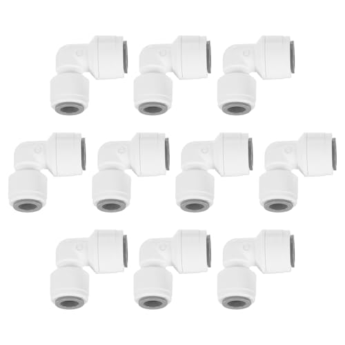uxcell 6Pcs Push to Connect Fittings, 5/16" OD x 3/8" OD Air Hose Fittings Tube&Hose&Pipe Quick Connect Fitting Plastic 90 Degree Elbow Union Coupling for RO Water System, White (8-10mm)