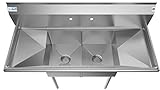 KoolMore - SB141611-12B3 2 Compartment Stainless Steel NSF Commercial Kitchen Prep & Utility Sink with 2 Drainboards - Bowl Size 14" x 16" x 11", Silver