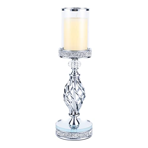 Hanjue Crystal Candle Holders for Pillar Candle, Metal Crystal Candle Holder for Home Decor, Centerpieces, Coffee Dining Table CH0509 (Silver (L))