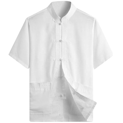 ZooBoo Chinese Clothing Tang Suit - Kung Fu Short Sleeve Shirt for Men (L, White)