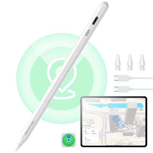 ESR Geo Digital iPad Pencil Findmy Compatible with Apple iPad 2018-2025,with Easy Shortcuts for Apple iPad A16/10/9/8 & Air 13/11 & Pro 12.9/13/11 & Mini 7/6/5,White(No Wireless Charging)