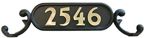 GSi Williamsburg Decorative Mailbox Address Plate | Door Number Plate - Style 1 (Charleston) Cast Aluminum | Flat Black Finish with Stainless Steel Hardware | Numbers Sold Separately