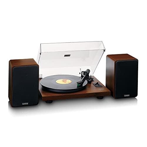 LENCO LS-600WA Record Player with Built-in Amplifier and 2 External Speakers Moving Magnetic Cartridge AT-VM95E | Two Stereo Speakers with 2 x 30W RMS