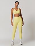 QBGJTD Two Piece Womens Workout Sets for Women U Neck Cross Back Sports Bras Matching Tummy Control High Waist Leggings Set Gym Yoga Jogger Athletic Clothes Pilates 2 Piece Outfits Yellow L