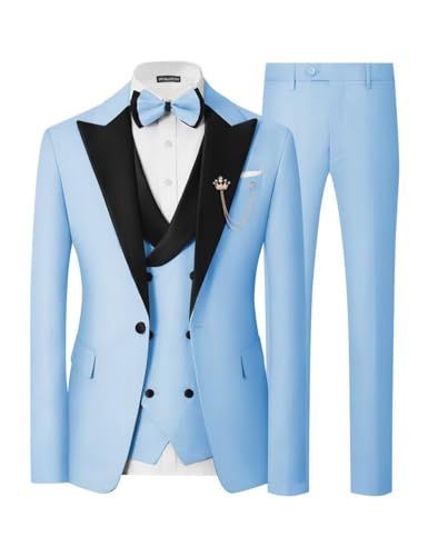 SPTALLFITJSV Light Blue Slim Fit Suits for Men - Wedding, Prom, Business & Party Tuxedo Set - XL & Christmas Suits