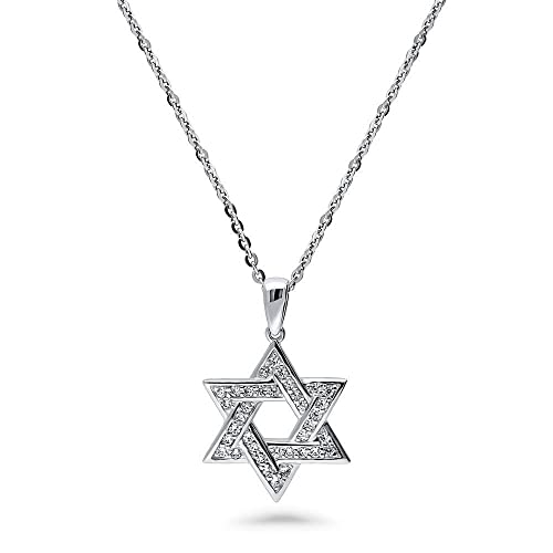 BERRICLE Sterling Silver Star of David Cubic Zirconia CZ Fashion Pendant Necklace for Unisex, Rhodium Plated 18 inch