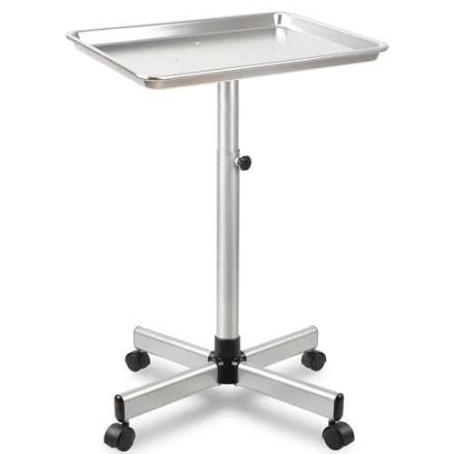 Salon Señor Salon Tray Cart,Aluminum Instrument Tattoo Trolley Tray with Wheels Adjustable Height,Height Adjustble Hair Color Storage Tray Cart