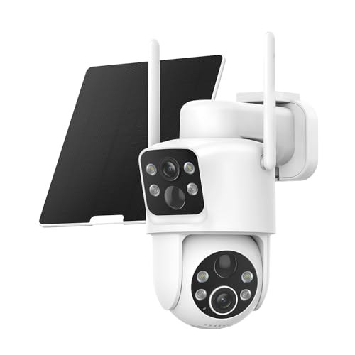 TKENPRO Dual Lens Solar Security Cameras Wireless Outdoor, 2K Full HD Video, 360° View Pan/Tilt Home Security Camera with Color Night Vision, Easy to Install, PIR Alarm, 2.4GHz WiFi