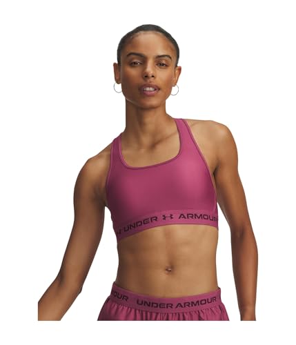 Under Armour Women's Crossback Mid Impact Sports Bra, (659) Fuchsia Dusk / / Dark Maroon, Medium