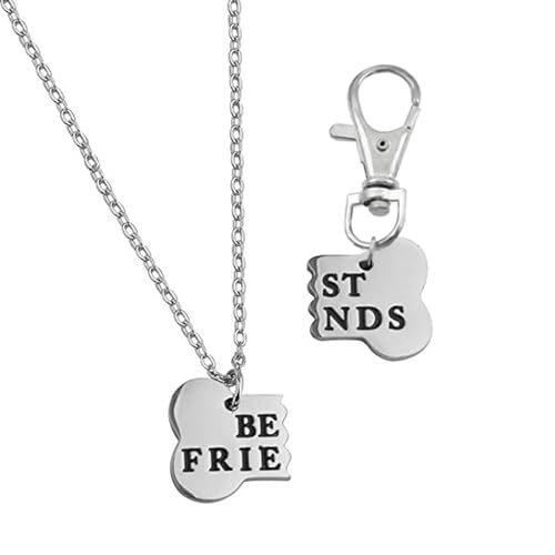 4EAELove Best Friends Matching Bone Dog Necklace Keychain Set for Dog Owners Pets Supplies Tags Friendship Human Jewelry Set Stainless Steel Silver
