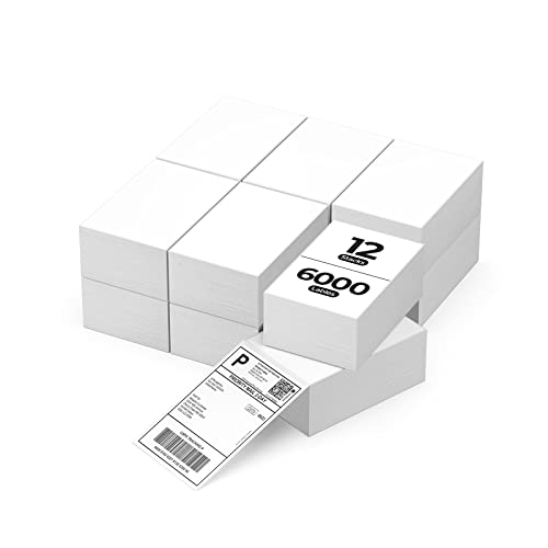 MUNBYN 4x6 Inch Direct Thermal Labels, 6000 Labels/12 Stacks(500 Pcs per Stack), Fanfold Shipping Label Paper for Thermal Printers, Permanent Adhesive Mailing Postage Labels for Shipping Packages
