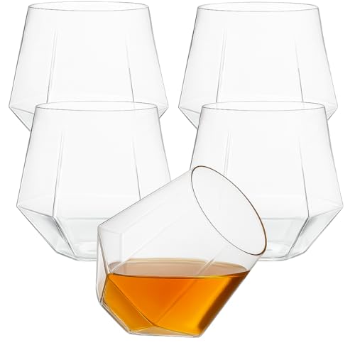 40 count Diamond Unbreakable Stemless Plastic Wine Champagne Whiskey Glasses Elegant Durable Disposable Indoor Outdoor Ideal for Home, Office, Bars, Wedding, 12 Ounce Cups (Clear)