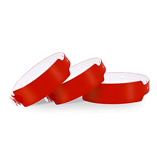 WRISTALL Plastic Wristbands, 100 Pack - Red, Wide Face Type, Waterproof, for Events, Custom Wristbands, Arm Bands, Concerts