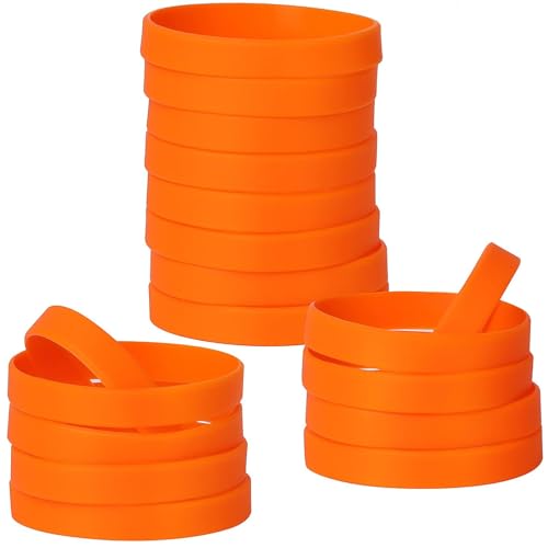 LVNRIDS 50 pcs Orange Silicone Elastic Wristbands, Customizable Blank Rubber Wrist bands Wholesale Bulk Bracelets