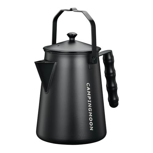 CAMPINGMOON 1.5L Campfire Kettle Stainless Steel Camping Kettle Black BKSW-6