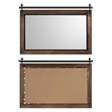 YOSHOOT Farmhouse Barn Door Mirror, 48"x30" Rustic Bathroom Mirror, Wood Frame Wall Mirror, Wooden Mirror for Living Room Bedroom Entryway Wall Décor, Horizontal Hanging ONLY