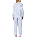 Carole Hochman Women's 2-Piece Fleece Pajama Set – Cozy Sleepwear with Elegant Lace Detail, Adjustable Waist, and Pockets, Blue Winter Floral, Medium