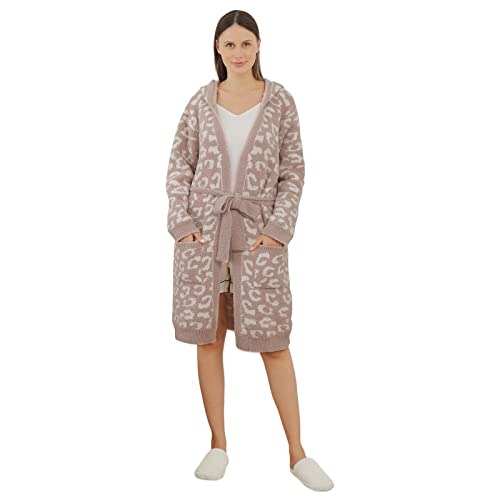 bearberry Hooded Robe Cozy In The Wild Robe Lightweight Soft Plush Bathrobe Sleepwear Nightgown with Pockets for Women(Stone/Cream)