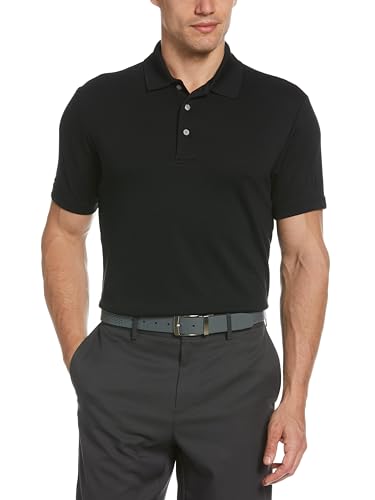 PGA TOUR mens Airflux Solid Mesh Short Sleeve Polo Golf Shirt, Caviar, X-Large US