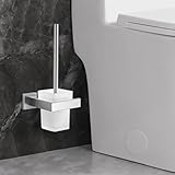 TINYROW Toilet Brush Glass Wall Mounted Toilet Bowl Brush and Holder Toilet Brush Holder Bathroom Square Brushed Nickel