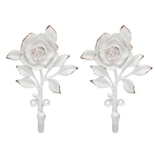 SOFFEE DESIGN 2pcs White Single Hooks 3D Flower Retro Ornate Style for Room Wall Mounted Decoration, Coat Hat Scarf Hanging Entry Heavy Duty Hooks, Home Decor