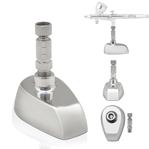OPHIR Set of 4 Silver Airbrush Display Holder Station Base,Portable Desktop Airbrush Stand with 4 Pcs 1/8 Female & 1/8 Male Airbrush Quick Coupling Adapter,Air Brush Holder can Hold Up to 4 Airbrushes