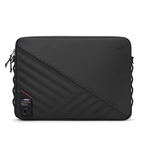 ASUS ROG Slash Sleeve Bag 4.0, Fit 16" Laptop, Adaptor, and Mouse, Tear-Resistant, Water-Repellent, PU Leather, Adjustable Shoulder Strap, Three-point Fixation Strap, Multiple Pockets, Black