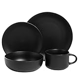 10 Strawberry Street Wazee Matte Coupe Dinnerware Set, 16 pc, Black