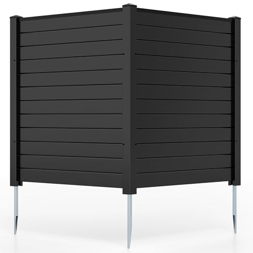 S AFSTAR Air Conditioner Fence Black, 48" W x 48" H Outdoor Privacy Screen with Metal Stakes, Pool Equipment Enclosure, Trash Can Fence, Vinyl Privacy Fence 2 Panels for Outside, Patio, AC Unit