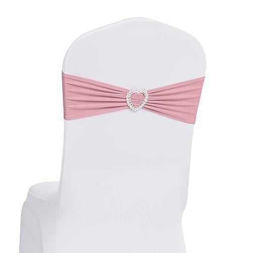 Howhic Pack of 120 Spandex Chair Sashes Bows Stretch Chair Cover Band with Buckle Slider Universal Elastic Chair Ties for Wedding Banquet Party Event Decoration (Dusty Pink)