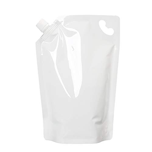 Muka 50 PCS 34 OZ Reusable Plastic Flask White Side Spout Pouch Bags with Funnel Liquor Pouches