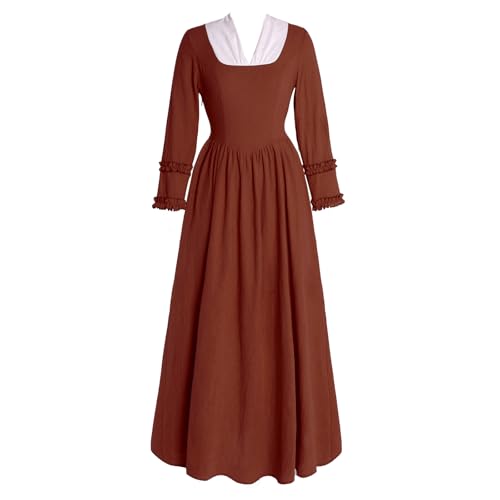 Mikan Tsumiki Colonial Dress Womens Pioneer Costume Historical Clothing Modest Prairie Dresses Civil War Dress Rust Red XL