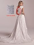 Modest A-Line Lace Wedding Gown with Long Train Luxury Beaded Embroided Full Lace Bridal Dresses for Women 2024 Ivory Size 20