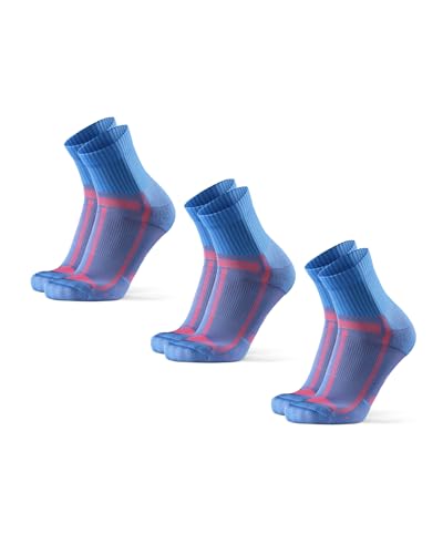 DANISH ENDURANCE 3 Pack Running Socks for Long Distances, Quarter, Men & Women, Light Blue/Orange, US Women 11-13 // US Men 9.5-12.5