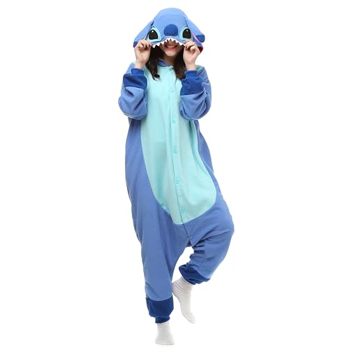 Wishliker Adult Onesie Animal Pajamas Halloween Cosplay Costumes Party Wear Blue S
