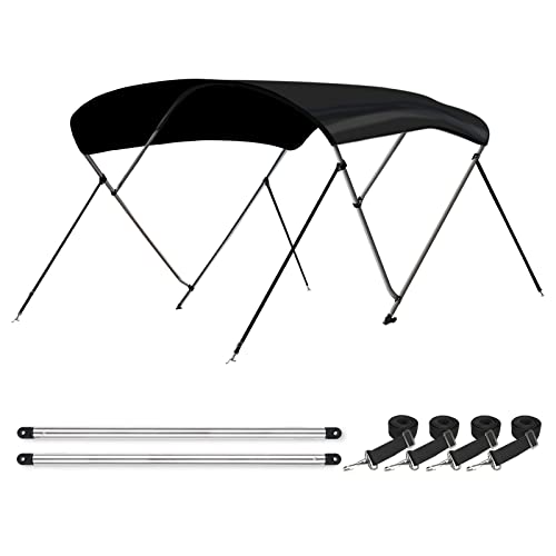 Leader Accessories 3 Bow Black 6'L x 46" H x 79"-84" W Bimini Top Boat Cover Includes 4 Straps 2 Rear Support Poles Mounting Hardwares Storage Boot with 1" Aluminum Frame