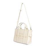 Marc Jacobs the Medium Tote Handbag for Women - Leather Lining and Zippered Closure with Adjustable Shoulder Strap Stylish Bag Cotton/Silver One Size One Size