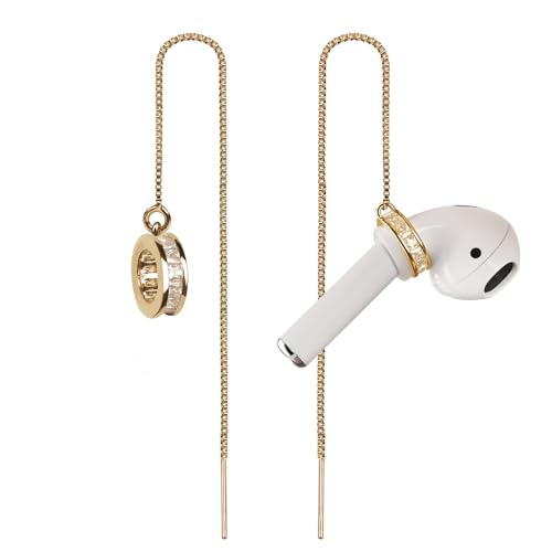 Aomufid Anti-Lost Earrings Wireless Earphone Holder chain strap Compatible for Airpods pro 2 1 & Airpods 1 2 3 (Gold Zircon Round)