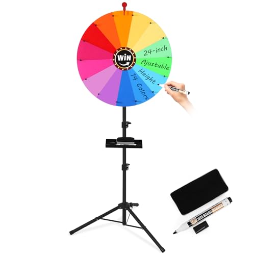 GADFISH 24-inch Spinning Prize Wheel, Ajustable 37"-65" Height Spin Doodle Game Spinner, Storable Prize Wheel Spinner with Stand, Wheel of Fortune Game, 14 Colors