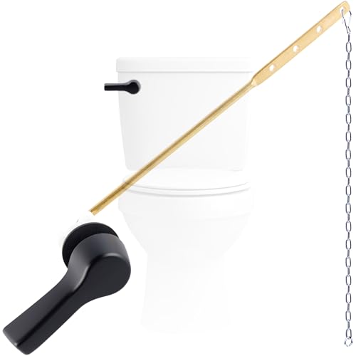 Hygie Rinse Black Metal Toilet Handle Lever Flush Replacement, Universal Front Mount Toilet Handle with Stainless Steel Flapper Chains, Toilet Repair Kit