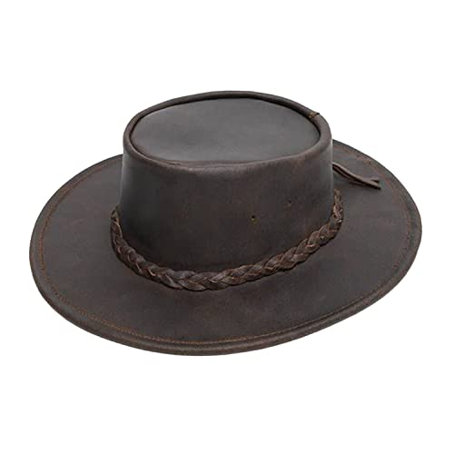 Minnetonka Mens Fold Up Flat Brimmed Cowboy Hat Crafted with Portable Fold-Up Design and Reinforced Brim, Handmade, Dark Brown, Medium