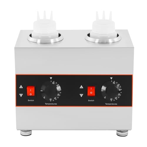 Wawuwao Electric Chocolate Sauce Warmer with 2 Bottles, Adjustable Temp 86-185°F Bottle Warmer Hot, Commercial Cheese & Topping Dispenser, for Fudge, Caramel, Coffee Shops