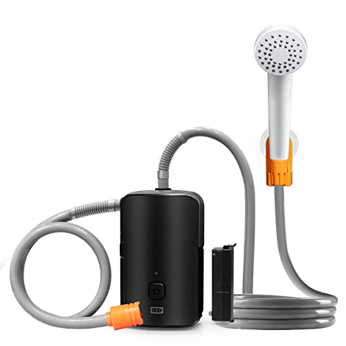 AZXJC Portable Outdoor Shower, Detachable Battery, USB Charging, 4400mA Battery, with LED Lighting, Battery Camp Shower, Suitable for Hiking/Backpacking, Camping, Travel, Beach, Pets, Watering