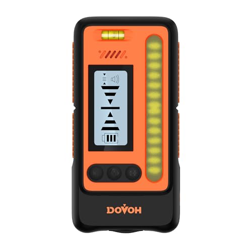 DOVOH High Accuracy Laser Level Receiver : Dual LCD Display Laser Level Detector 197ft in Sunlight Outdoors, Loud Speaker, IP54 Shock-resistant, DR1