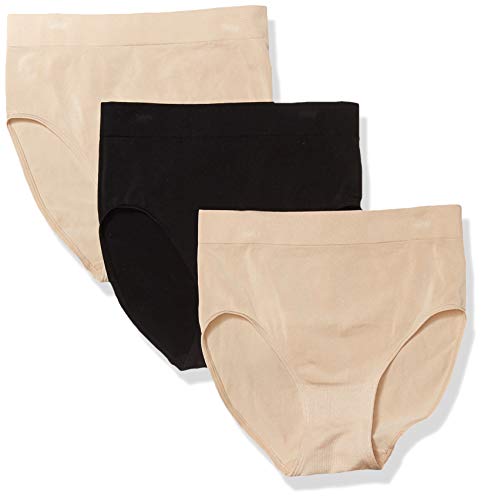 Wacoal Women's B Smooth Brief Panty 3 Pack, Sand, Sand, Black, X-Large