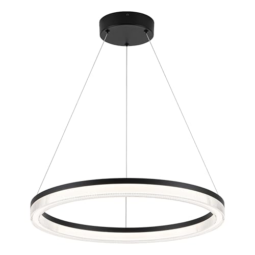 SUNMOO Modern Black Led Pendant Light,24W Dimmable LED Chandelier Lighting Fixture, 1 Ring Circular Hanging Led Pendant Lighting for Living Room Dining Room Kitchen Island Foyer Office