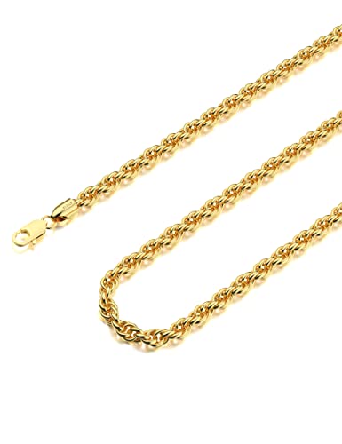 Waitsoul 925 Sterling Silver Rope Chain Lobster Clasp 3mm 18k Gold Chain Necklace for Men Women Necklace Chain 18 Inch