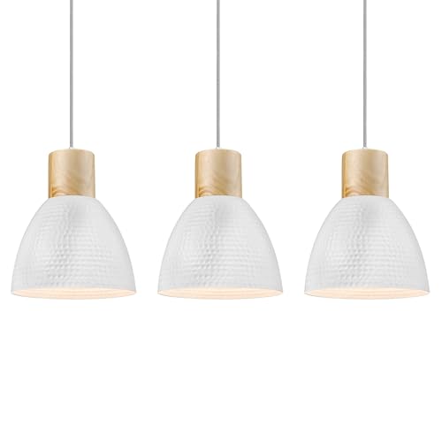 ELYONA 3 Pack White Hammered Pendant Lights for Kitchen Island 7” Nordic Solid Wood Hanging Light Fixtures, Modern Metal Pendant Light Fixtures for Bar, Dining Room, Bedroom, Hallway, Office, Small