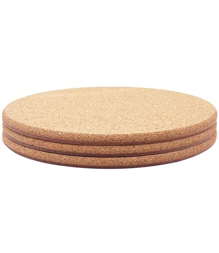 KITLAB Cork Coasters - Thick, Absorbent Plant Mats & Trivets for Hot Dishes - 10 Inch, 3 Pcs