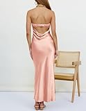 MEROKEETY Women Strapless Silk Tube Top Maxi Dress Backless Elegant Satin Bodycon Formal Gowns LightPink Small